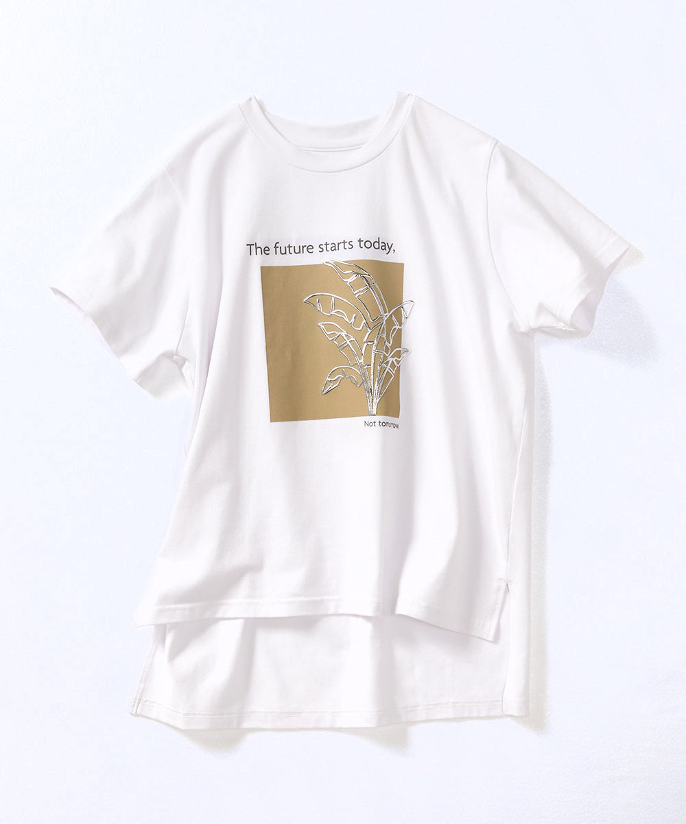 BouJeloud 発泡箔リーフプリントTシャツ