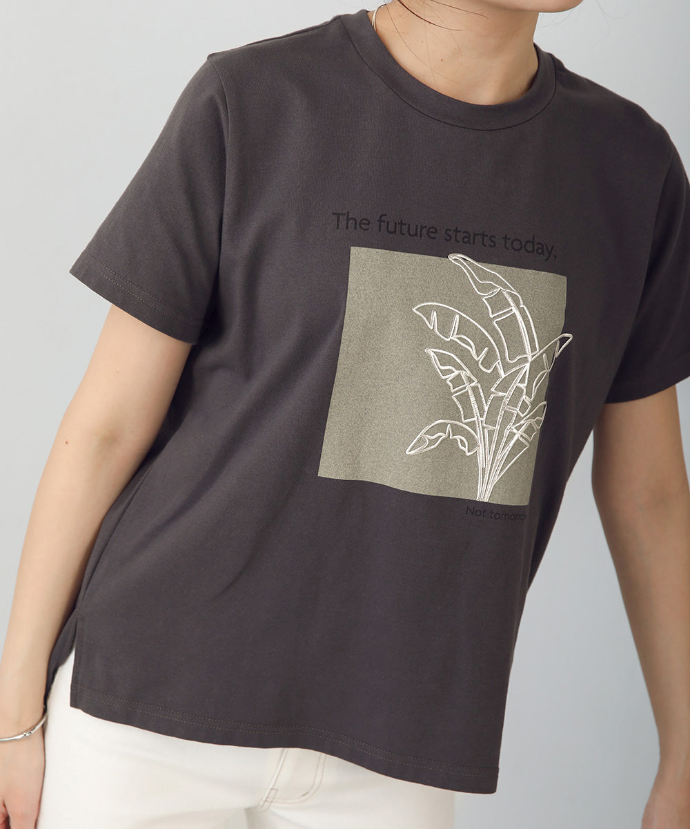 BouJeloud 発泡箔リーフプリントTシャツ