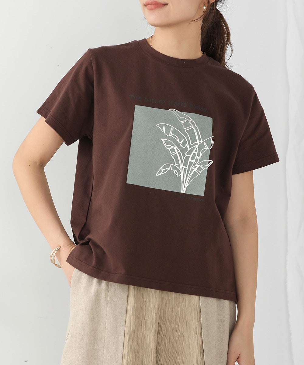 BouJeloud 発泡箔リーフプリントTシャツ