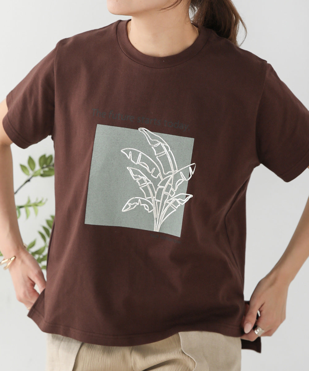BouJeloud 発泡箔リーフプリントTシャツ