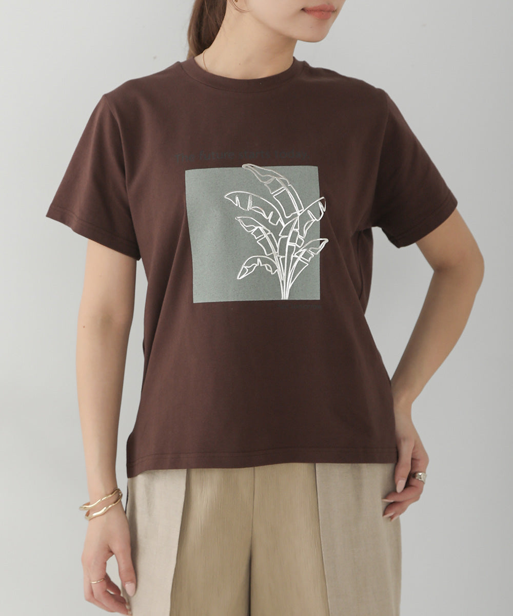 BouJeloud 発泡箔リーフプリントTシャツ