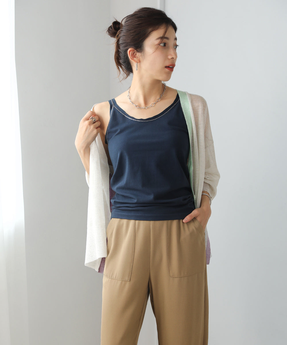 BouJeloud 丸編みフライスラメ刺繍タンク