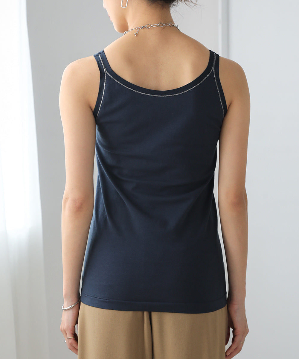 BouJeloud 丸編みフライスラメ刺繍タンク