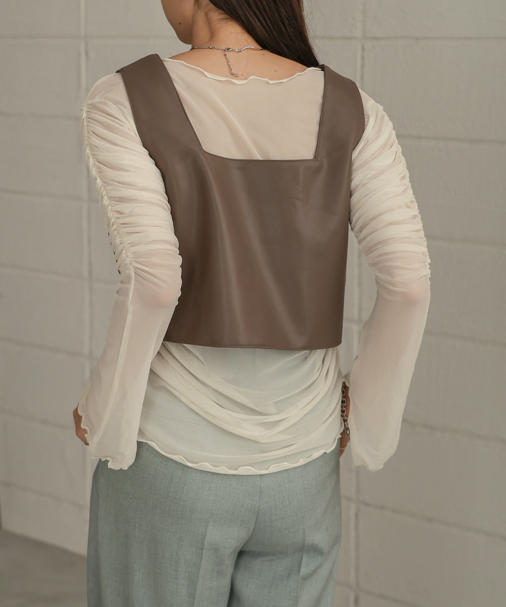 チュールギャザーフレアースリーブトップス