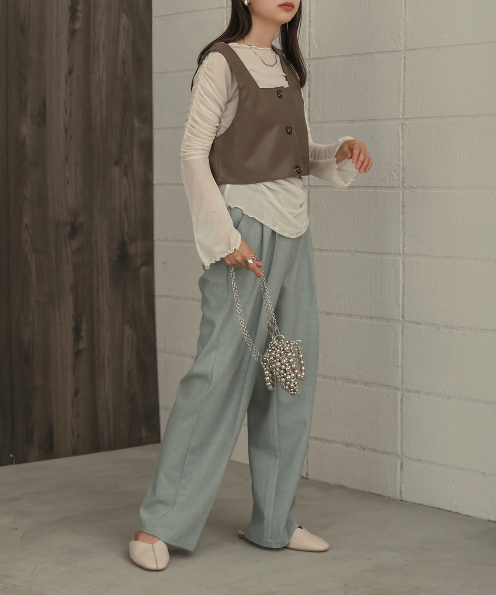 チュールギャザーフレアースリーブトップス