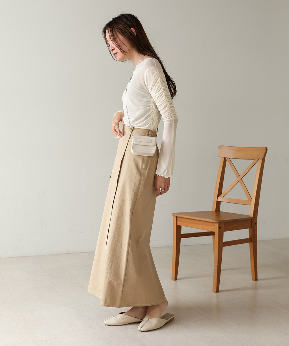 チュールギャザーフレアースリーブトップス