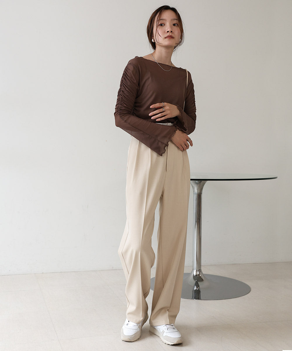 チュールギャザーフレアースリーブトップス