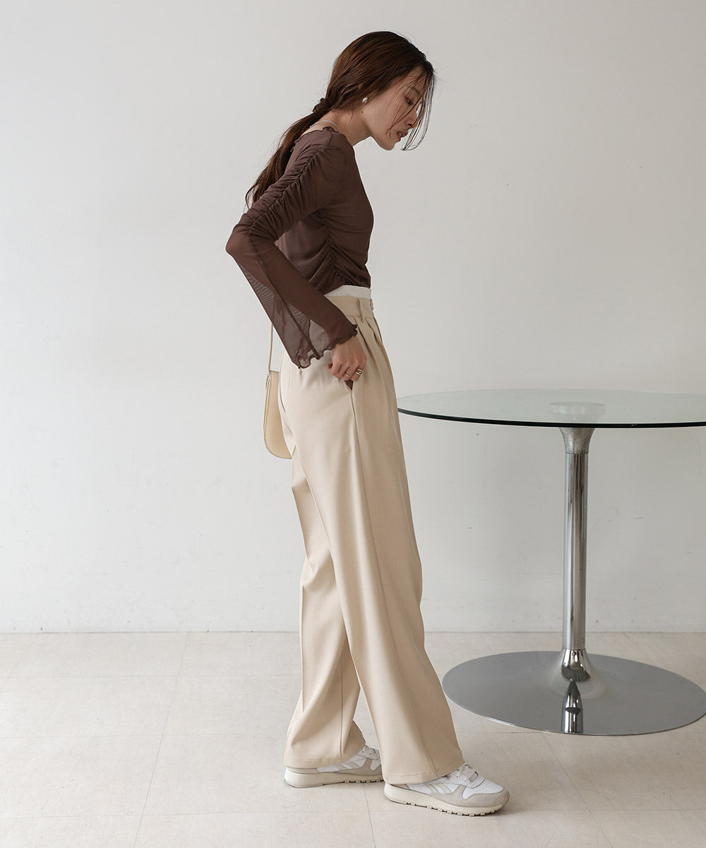 チュールギャザーフレアースリーブトップス