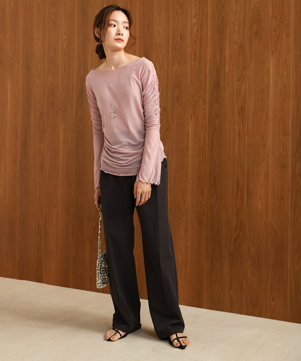 チュールギャザーフレアースリーブトップス