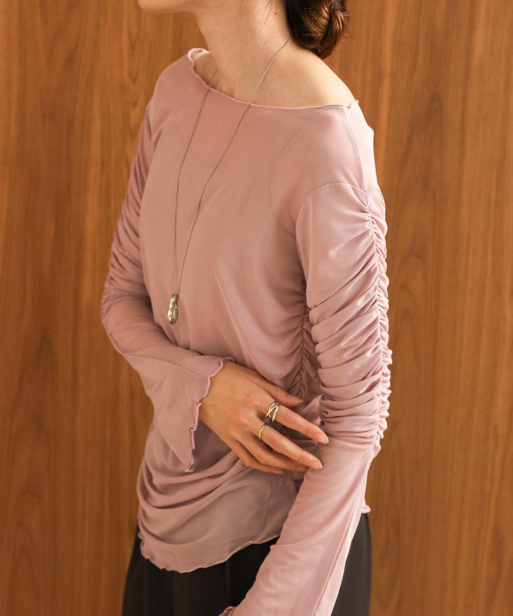 チュールギャザーフレアースリーブトップス