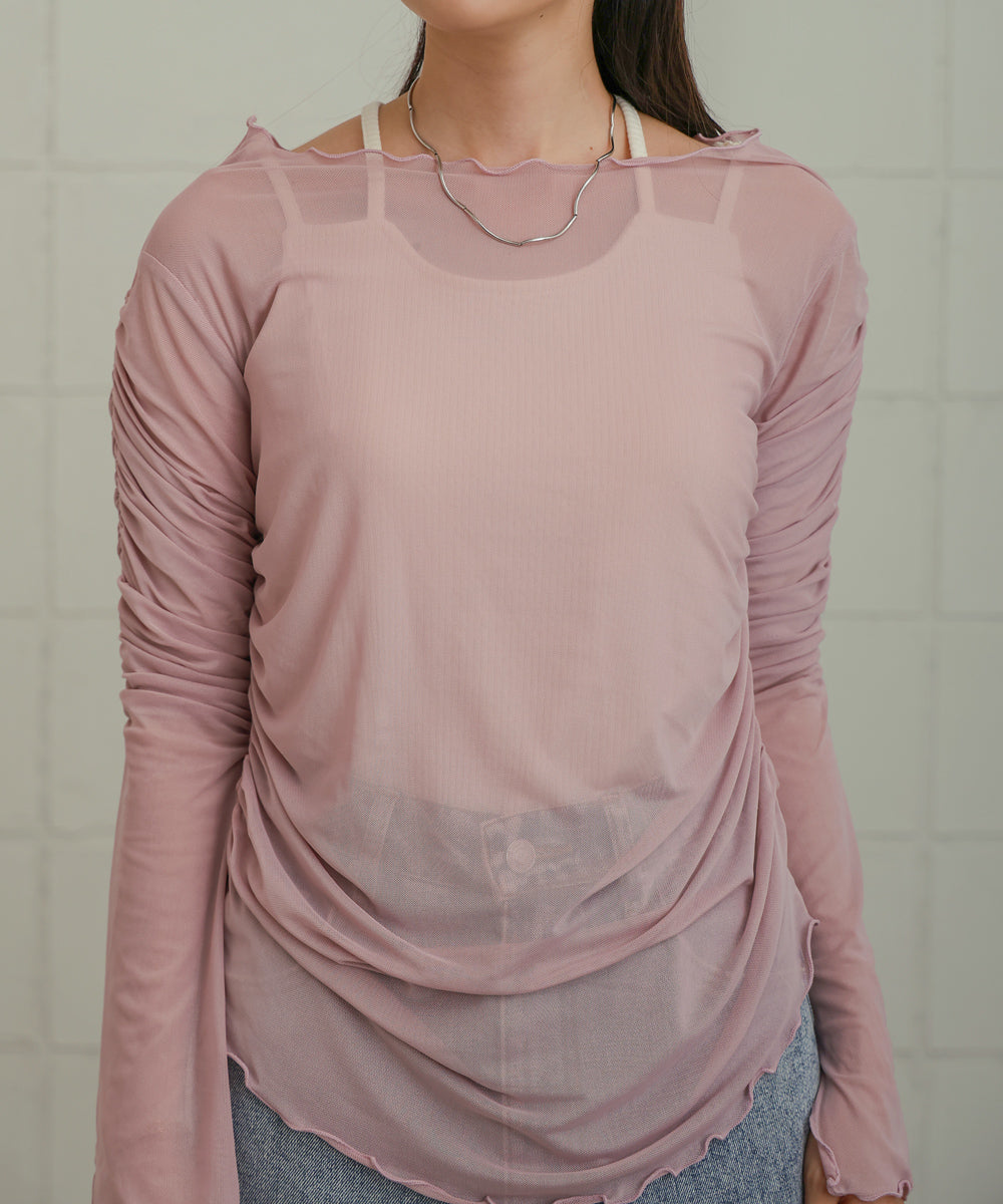 チュールギャザーフレアースリーブトップス