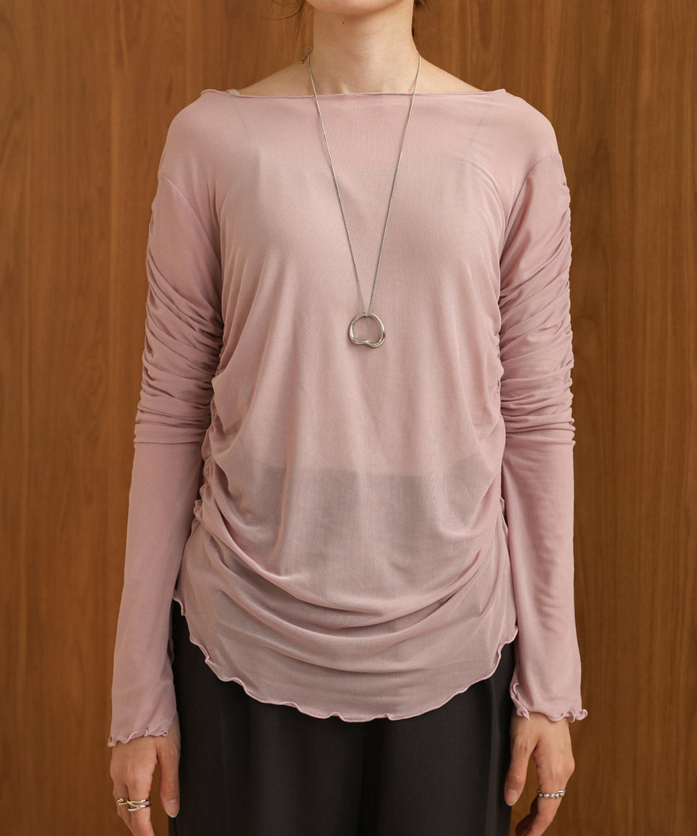 チュールギャザーフレアースリーブトップス