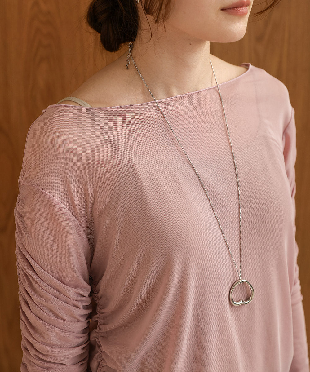 チュールギャザーフレアースリーブトップス