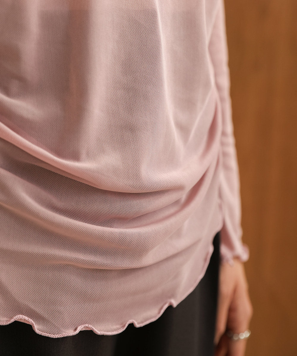 チュールギャザーフレアースリーブトップス