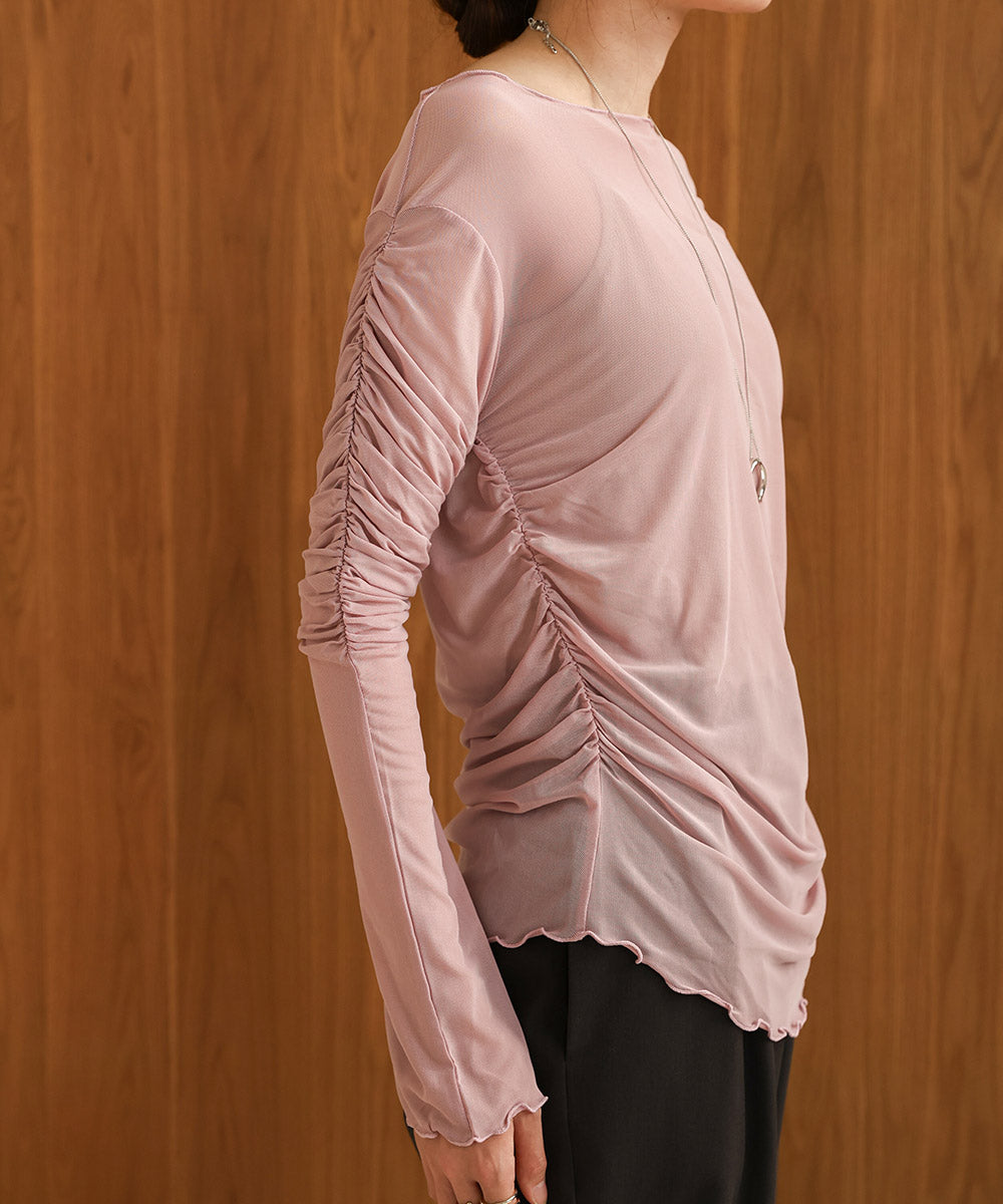 チュールギャザーフレアースリーブトップス