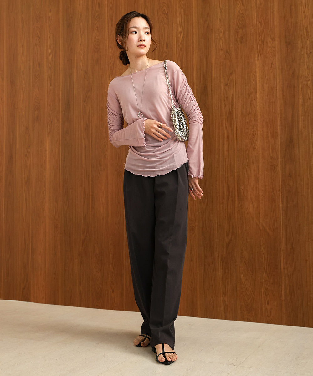 チュールギャザーフレアースリーブトップス