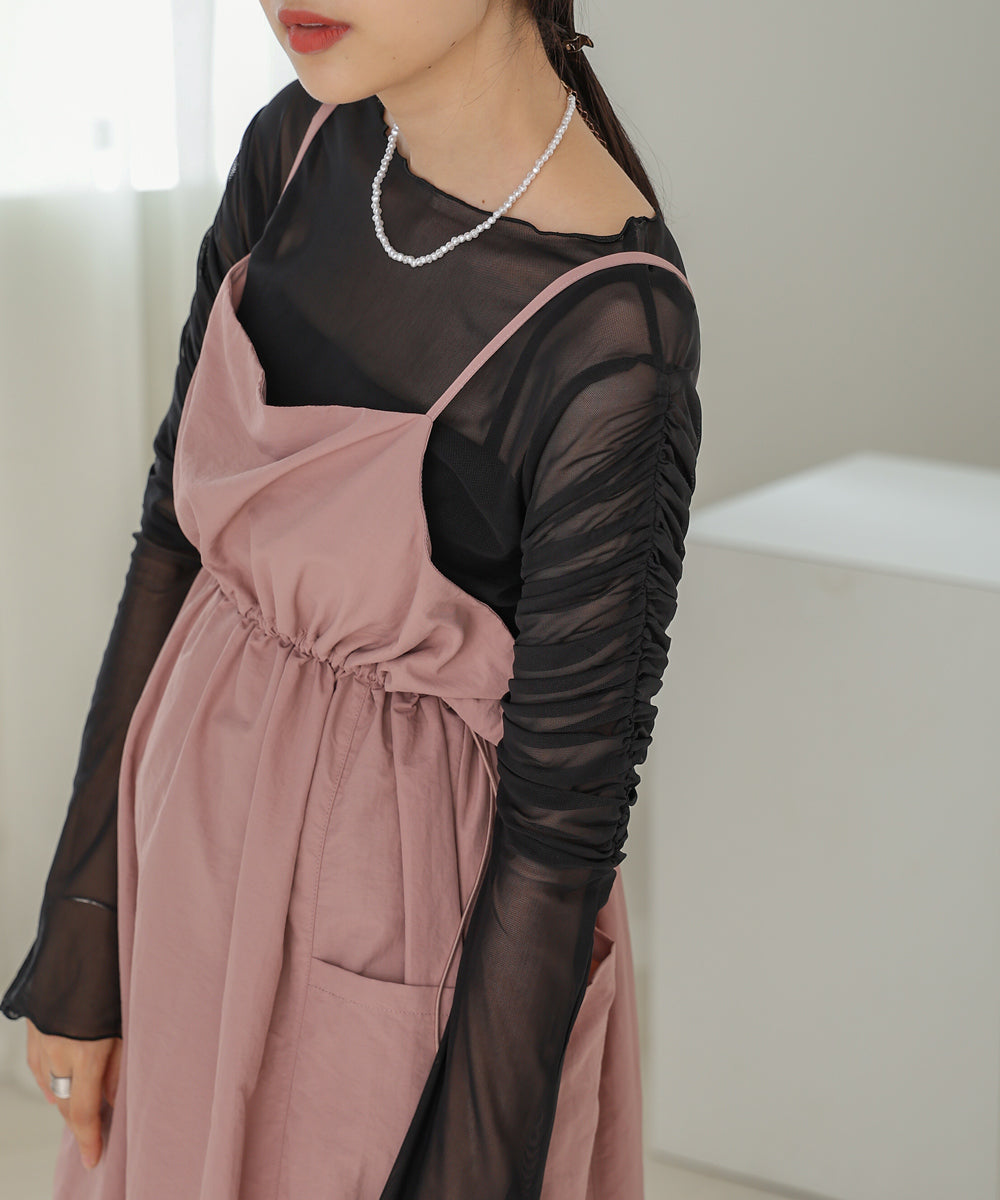 チュールギャザーフレアースリーブトップス