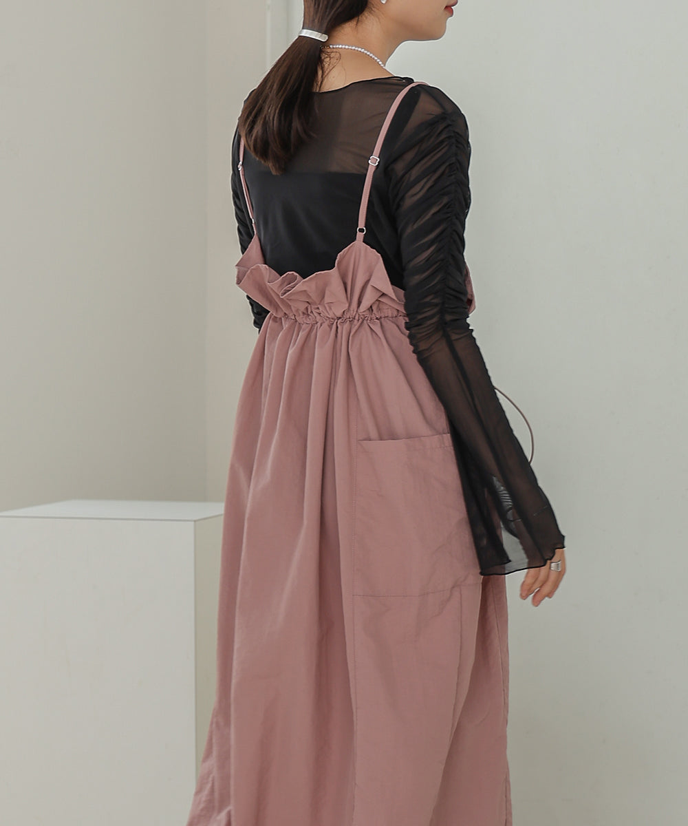 チュールギャザーフレアースリーブトップス