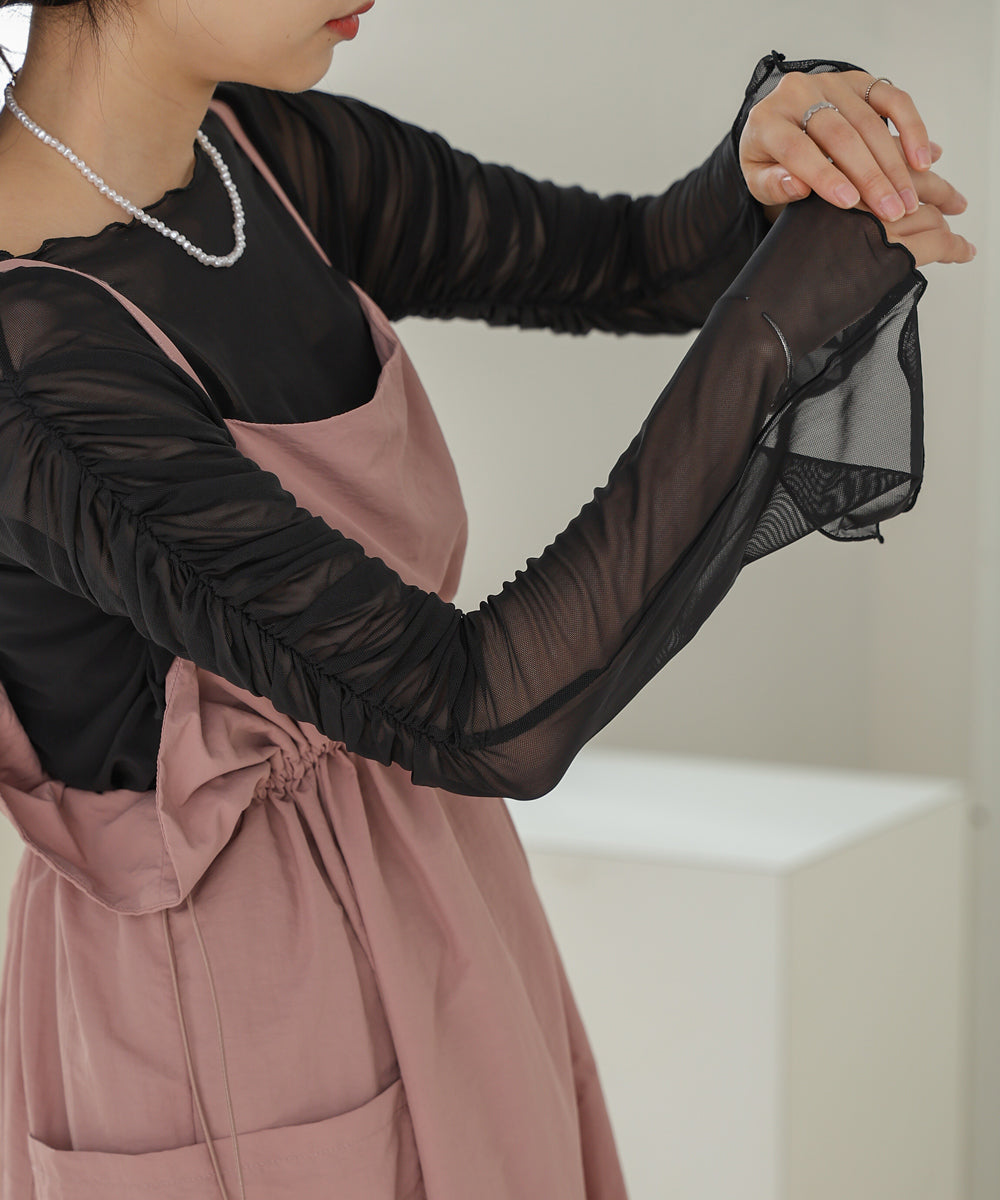 チュールギャザーフレアースリーブトップス