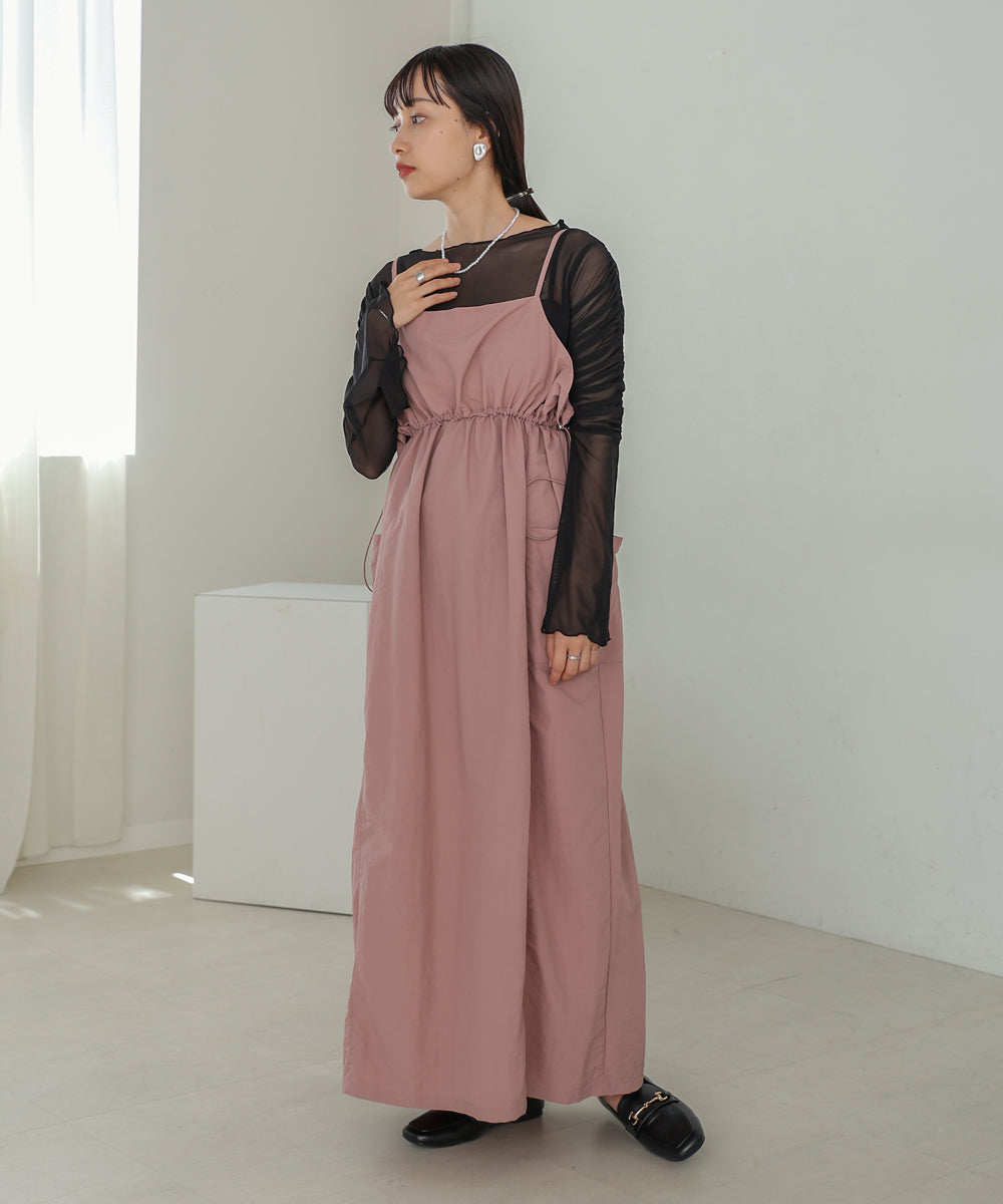 チュールギャザーフレアースリーブトップス