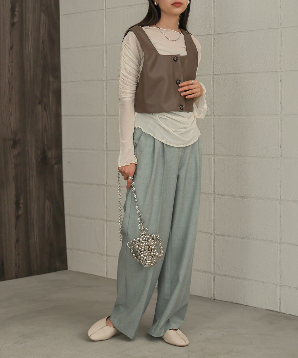 チュールギャザーフレアースリーブトップス