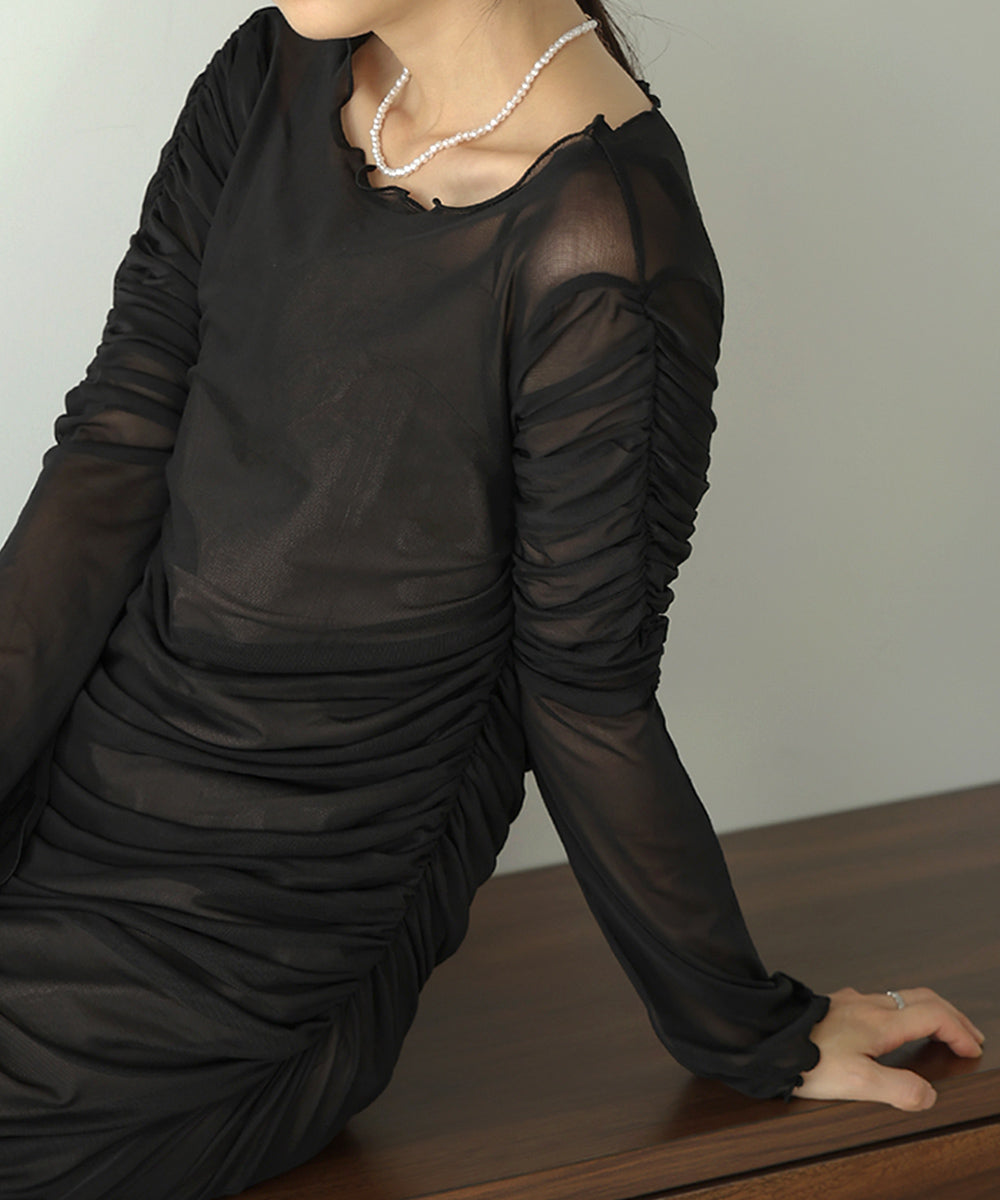 【Sサイズあり】チュールギャザーワンピース