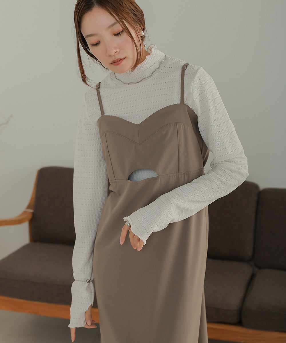 Bab ハイネック指ぬき刺繍カットソー