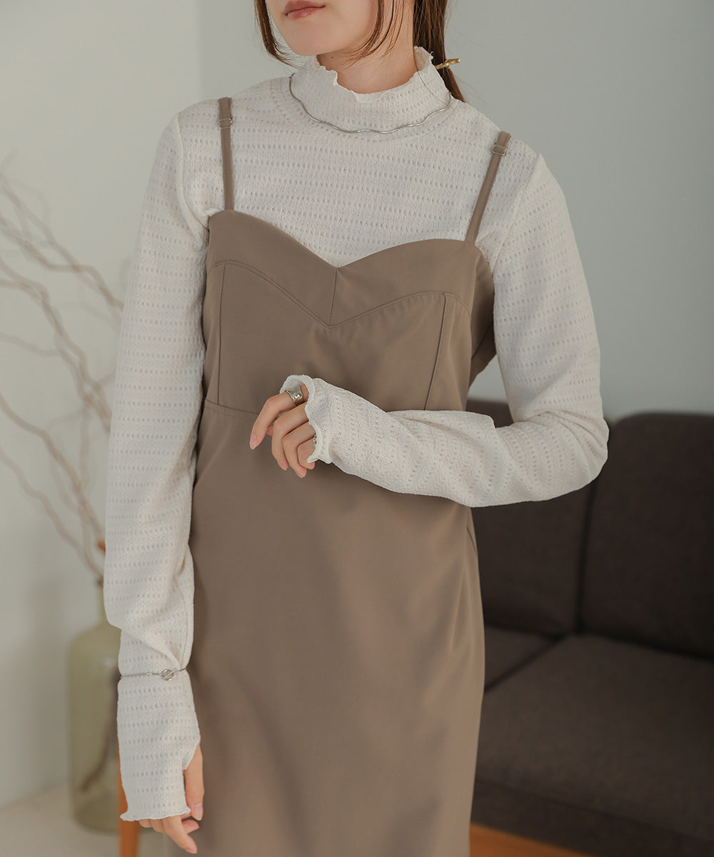 Bab ハイネック指ぬき刺繍カットソー