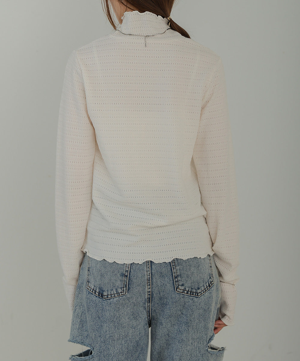 Bab ハイネック指ぬき刺繍カットソー