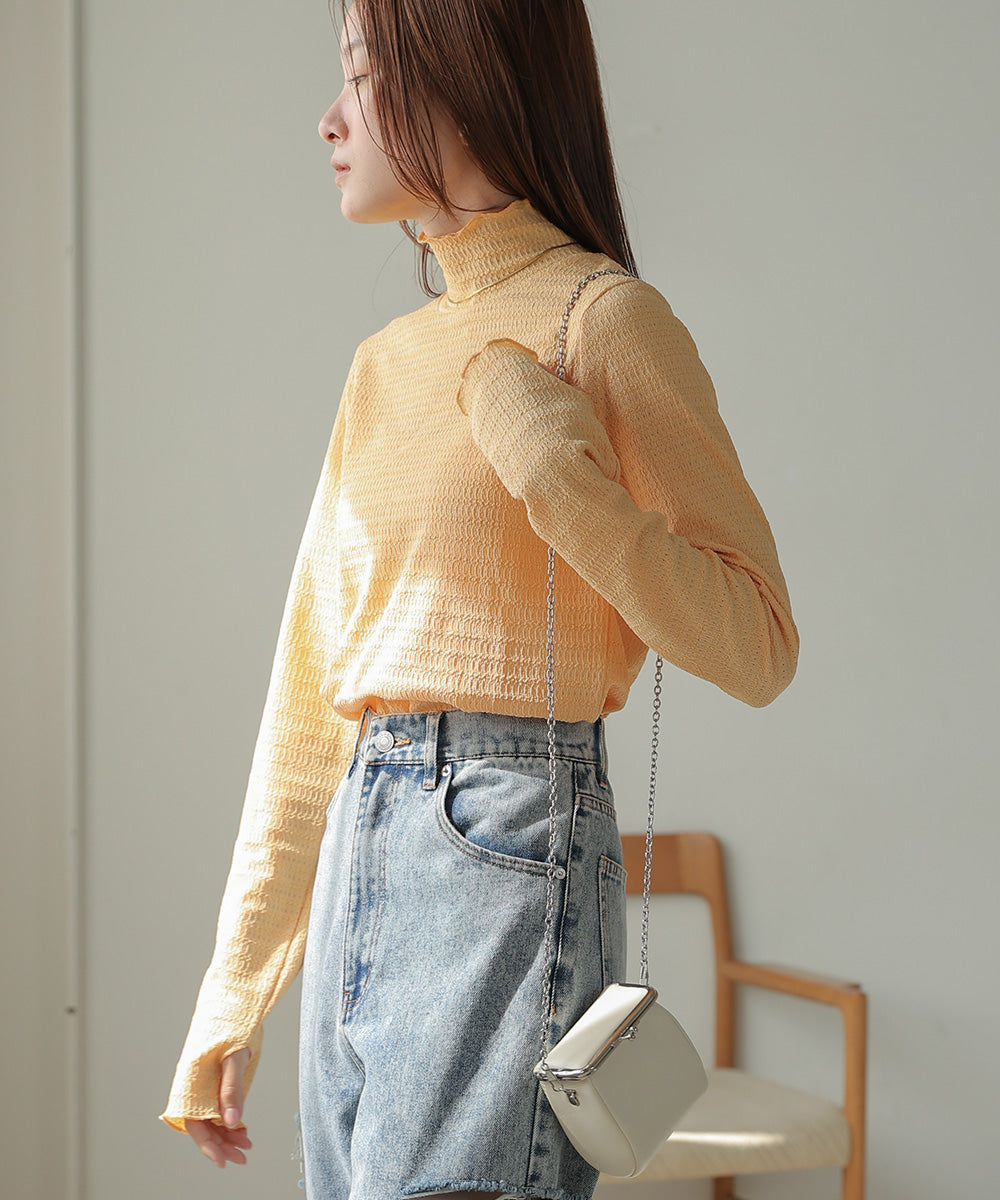 Bab ハイネック指ぬき刺繍カットソー