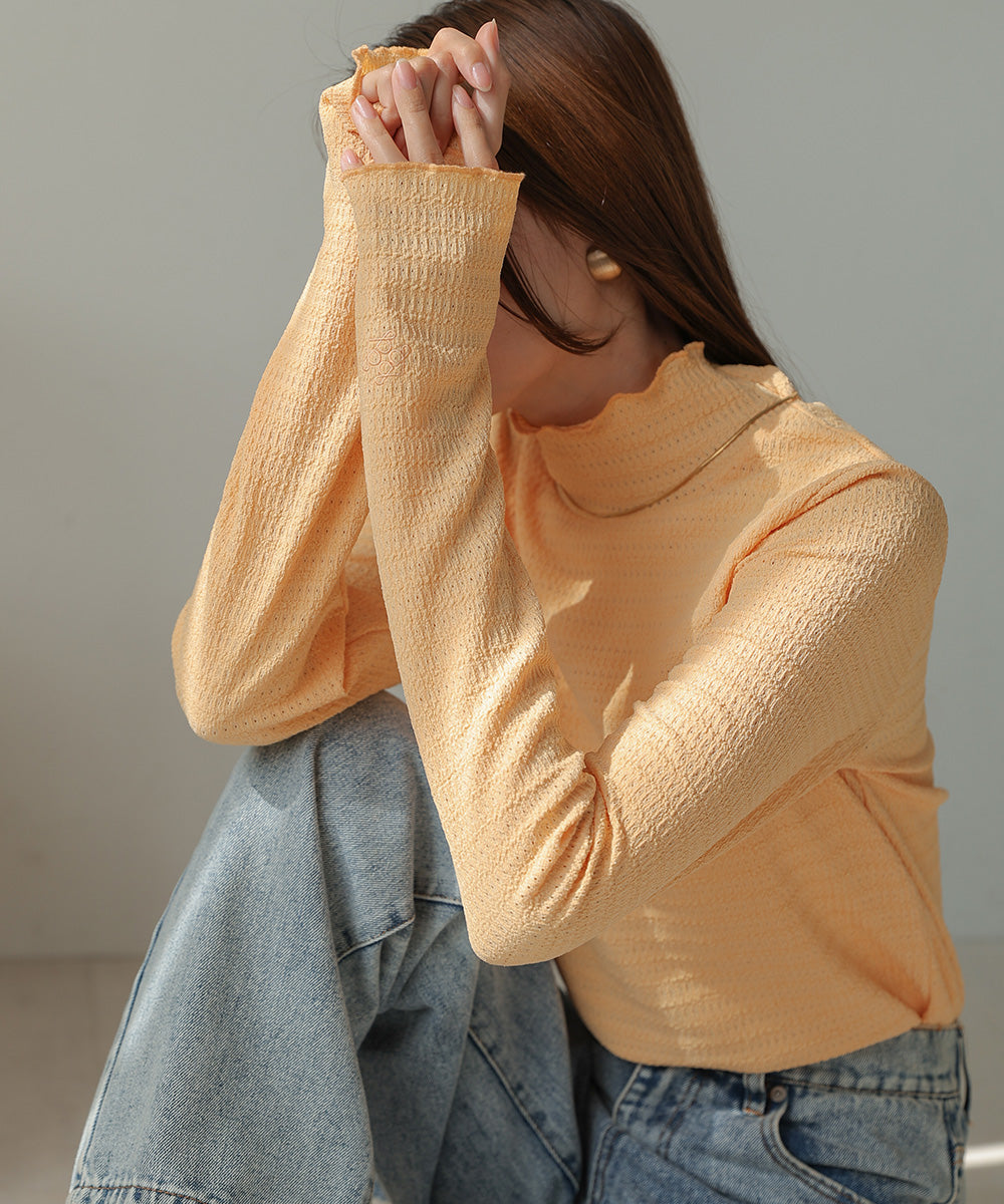 Bab ハイネック指ぬき刺繍カットソー