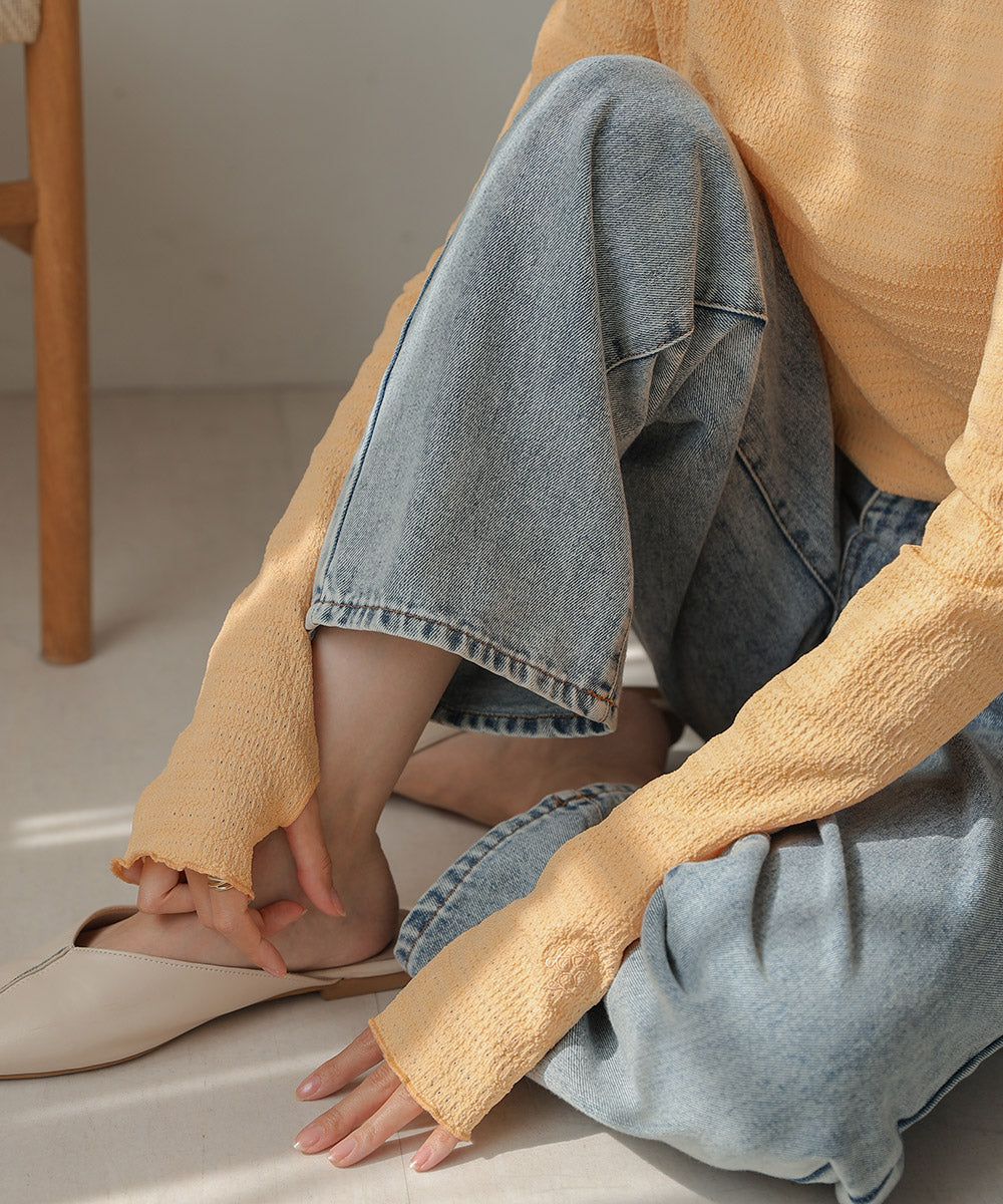 Bab ハイネック指ぬき刺繍カットソー