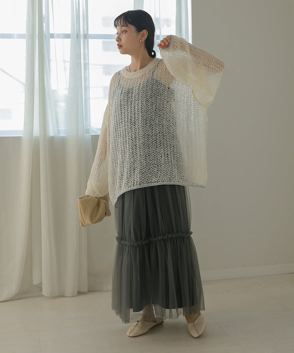 透かし編みニットトップス