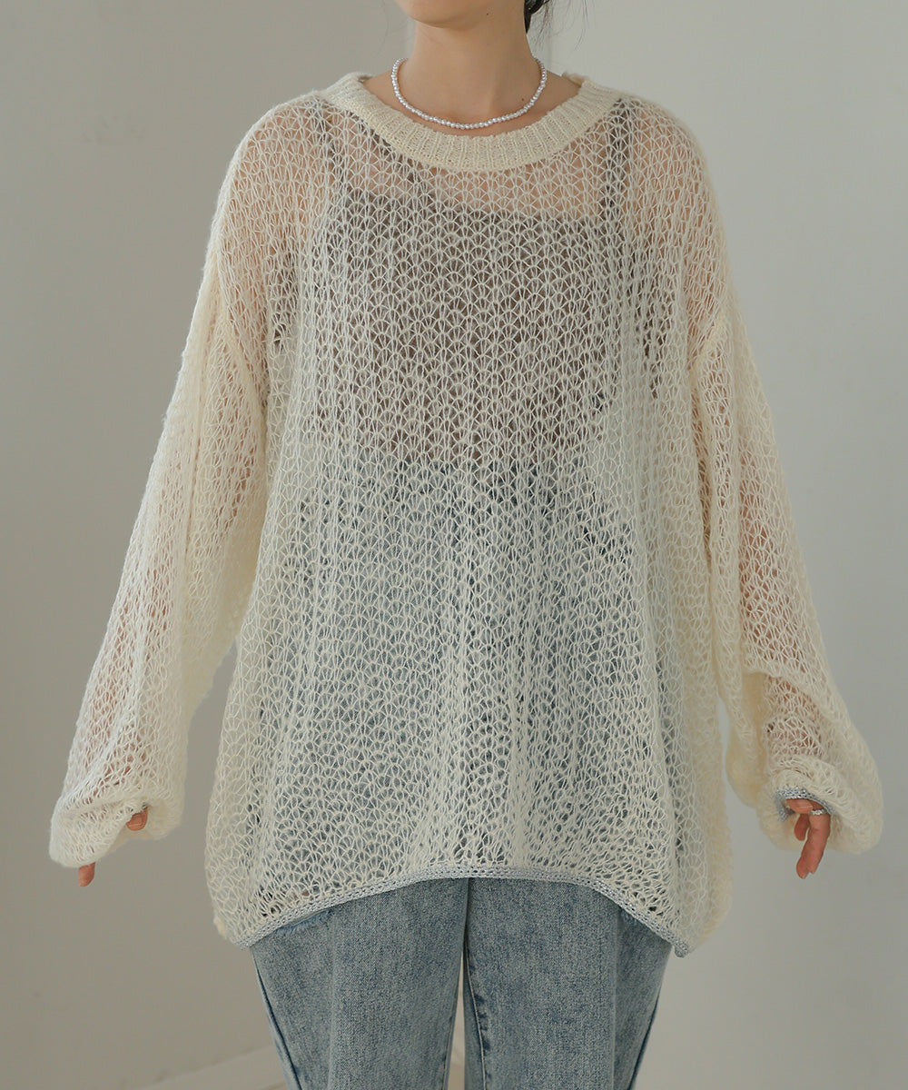 透かし編みニットトップス