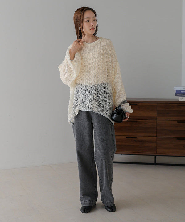 透かし編みニットトップス