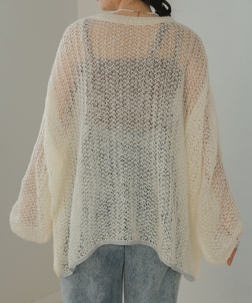 透かし編みニットトップス