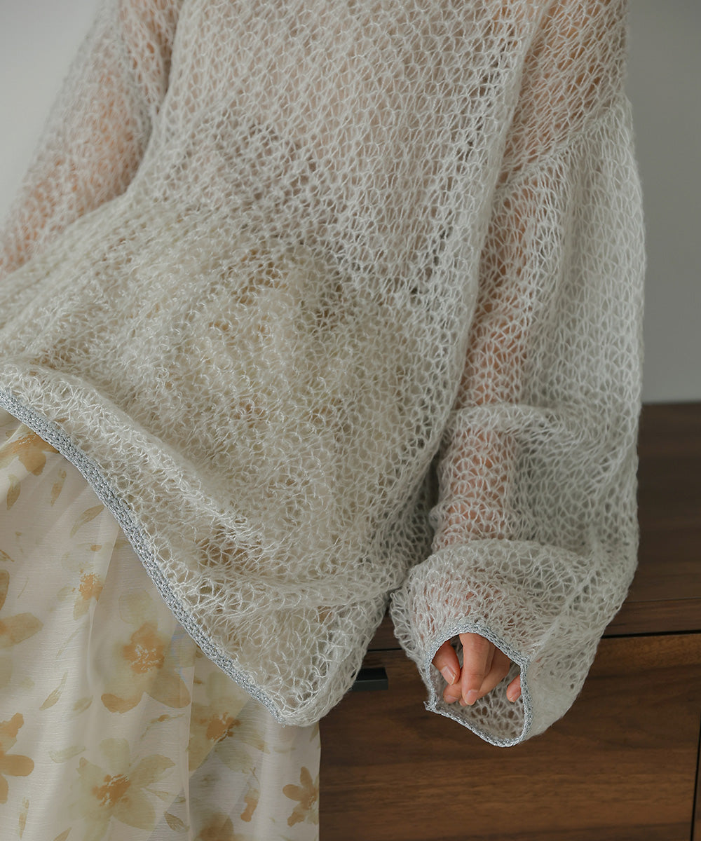 透かし編みニットトップス