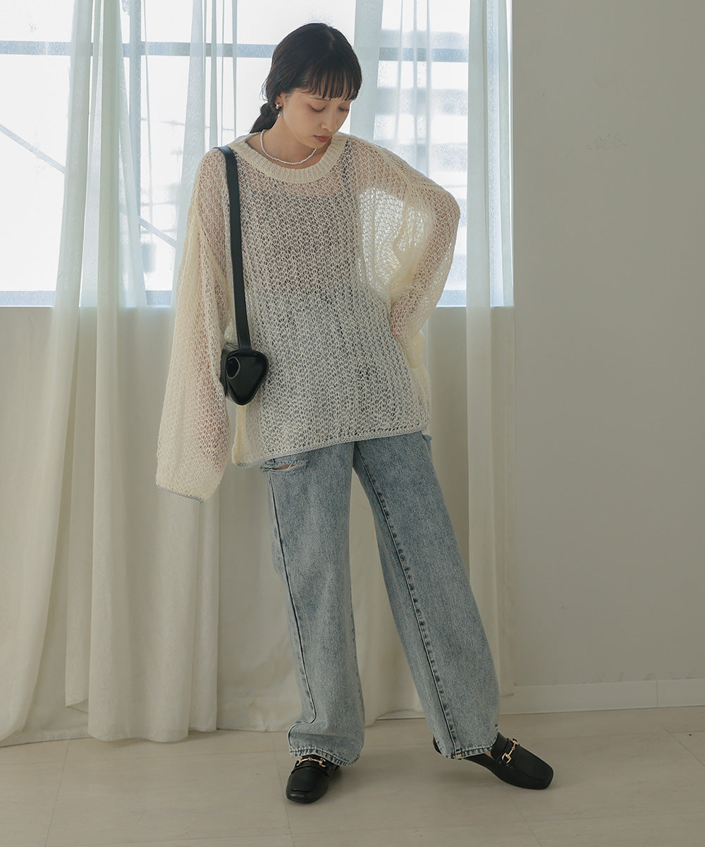 透かし編みニットトップス