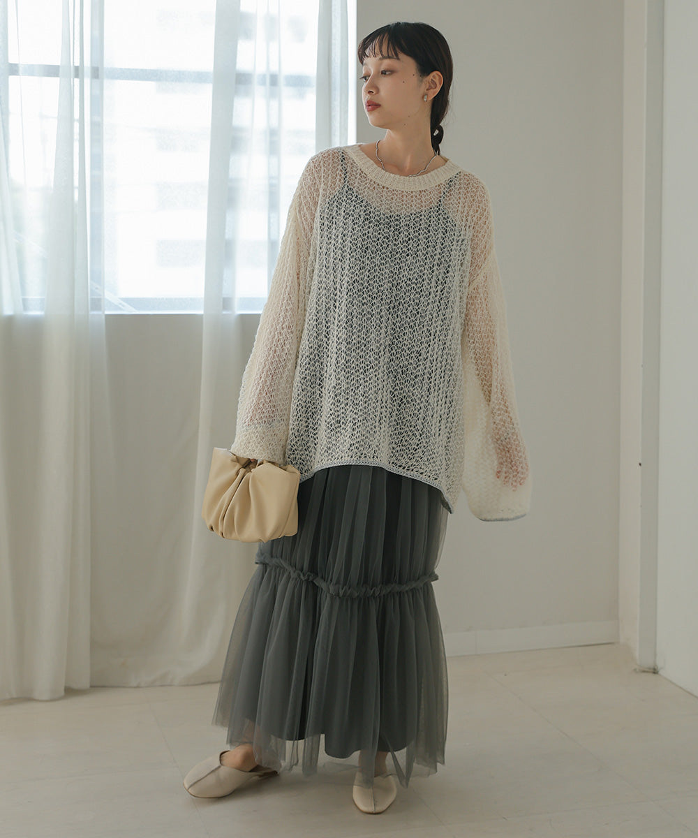 透かし編みニットトップス