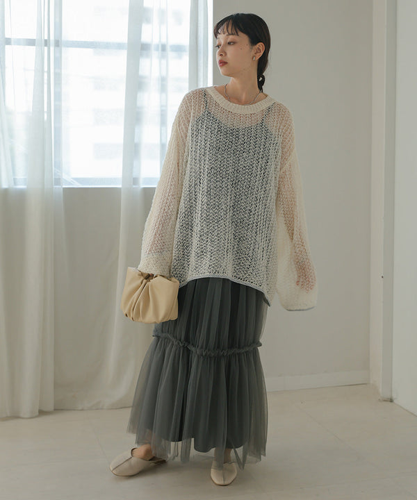 透かし編みニットトップス