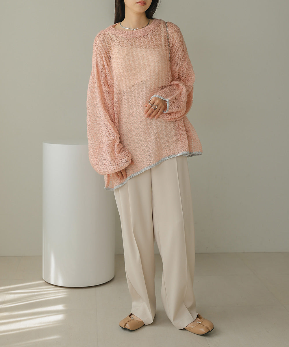 透かし編みニットトップス