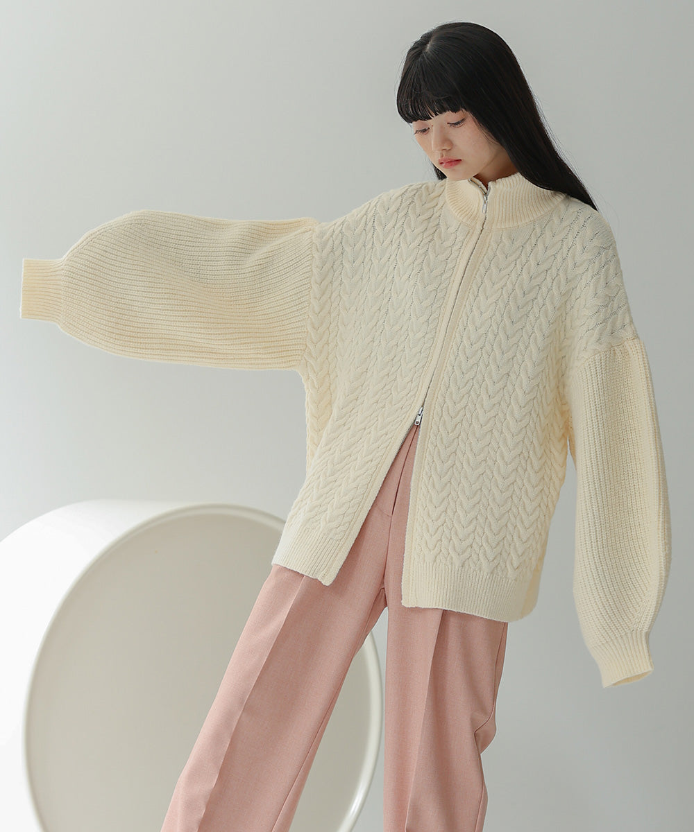Bab Wジップもちもちケーブルニットカーディガン