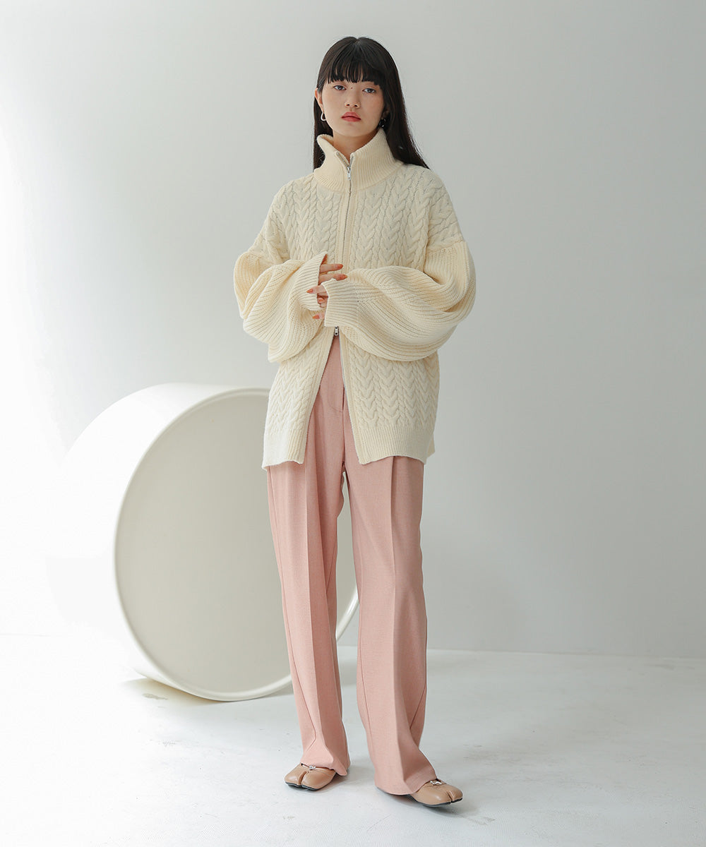 Bab Wジップもちもちケーブルニットカーディガン