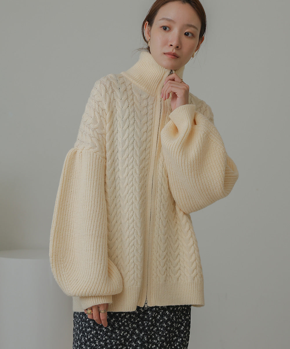 Bab Wジップもちもちケーブルニットカーディガン