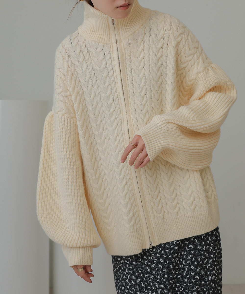 Bab Wジップもちもちケーブルニットカーディガン