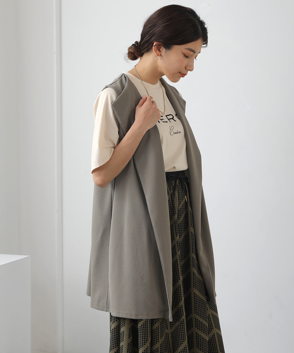仮撚りニットロングジレ