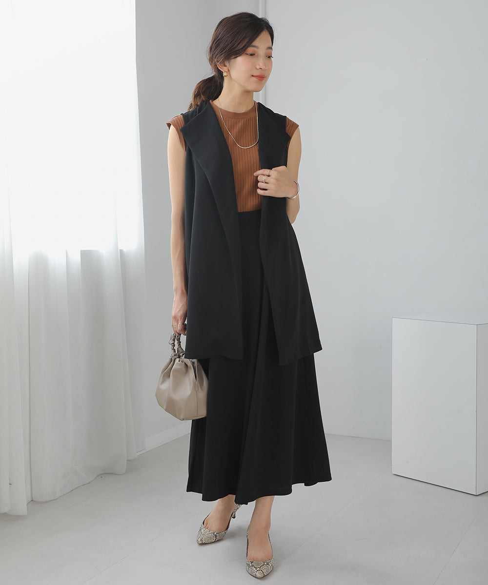 仮撚りニットロングジレ
