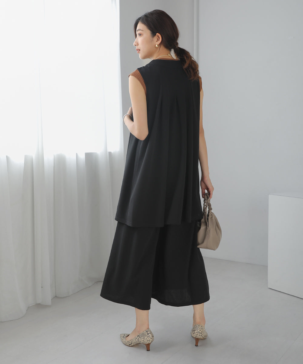 仮撚りニットロングジレ
