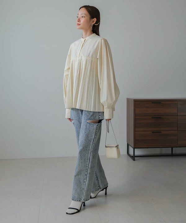 ボリュームスリーブプリーツブラウス