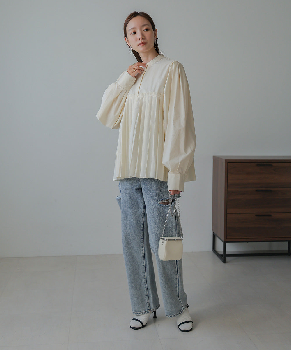 ボリュームスリーブプリーツブラウス